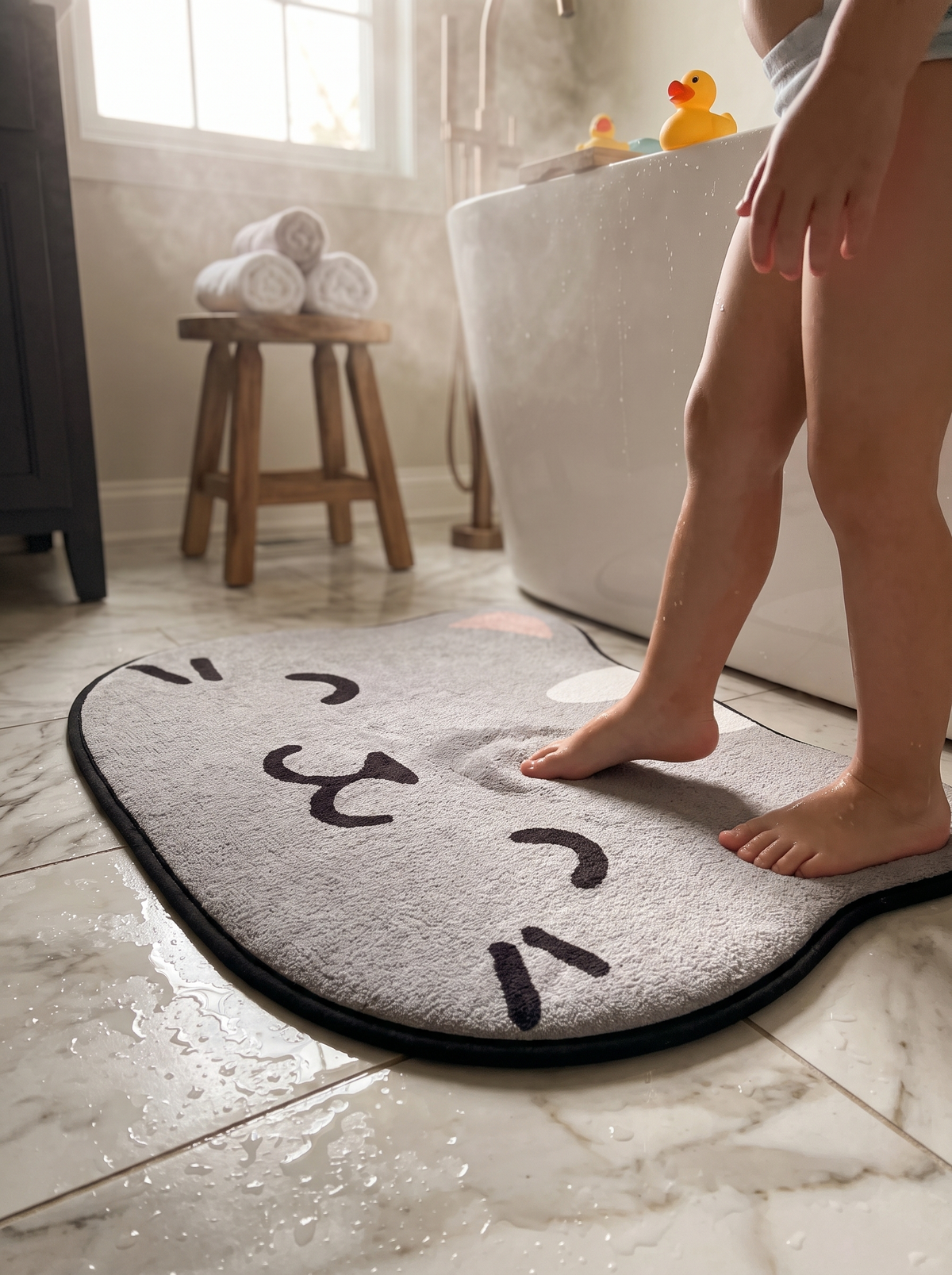 Cartoon Animal Flannel Bath Mat: Stays Where You Put It