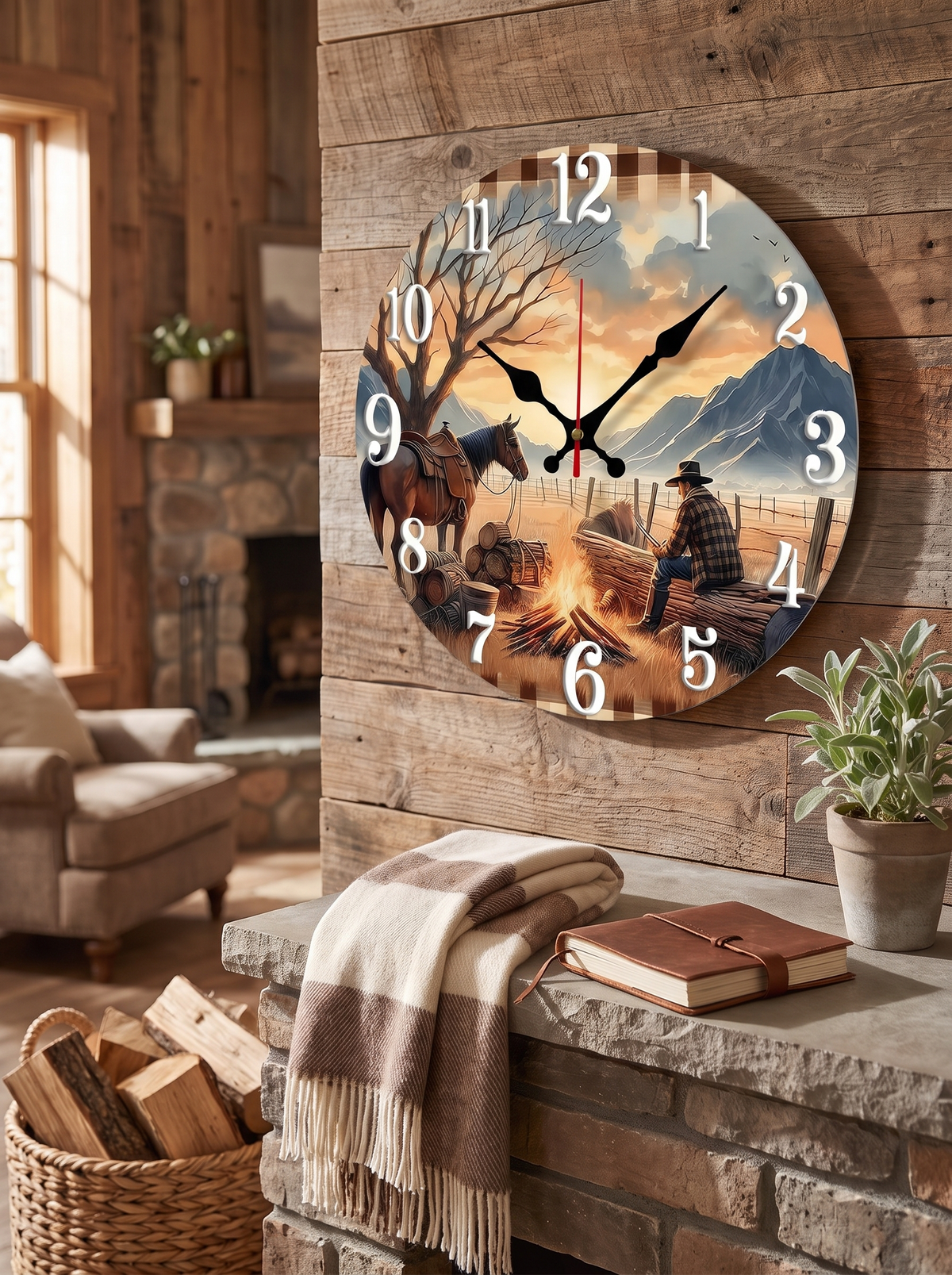 Cowboy and Horse Wooden Wall Clock: Up In A Minute