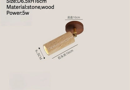 Travertine Stone LED Wall Sconce in Beige Spot Bar, Walnut Mount