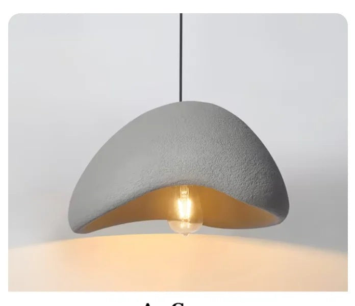 Wabi Sabi Minimalist LED Pendant in Gray, Wide Dome